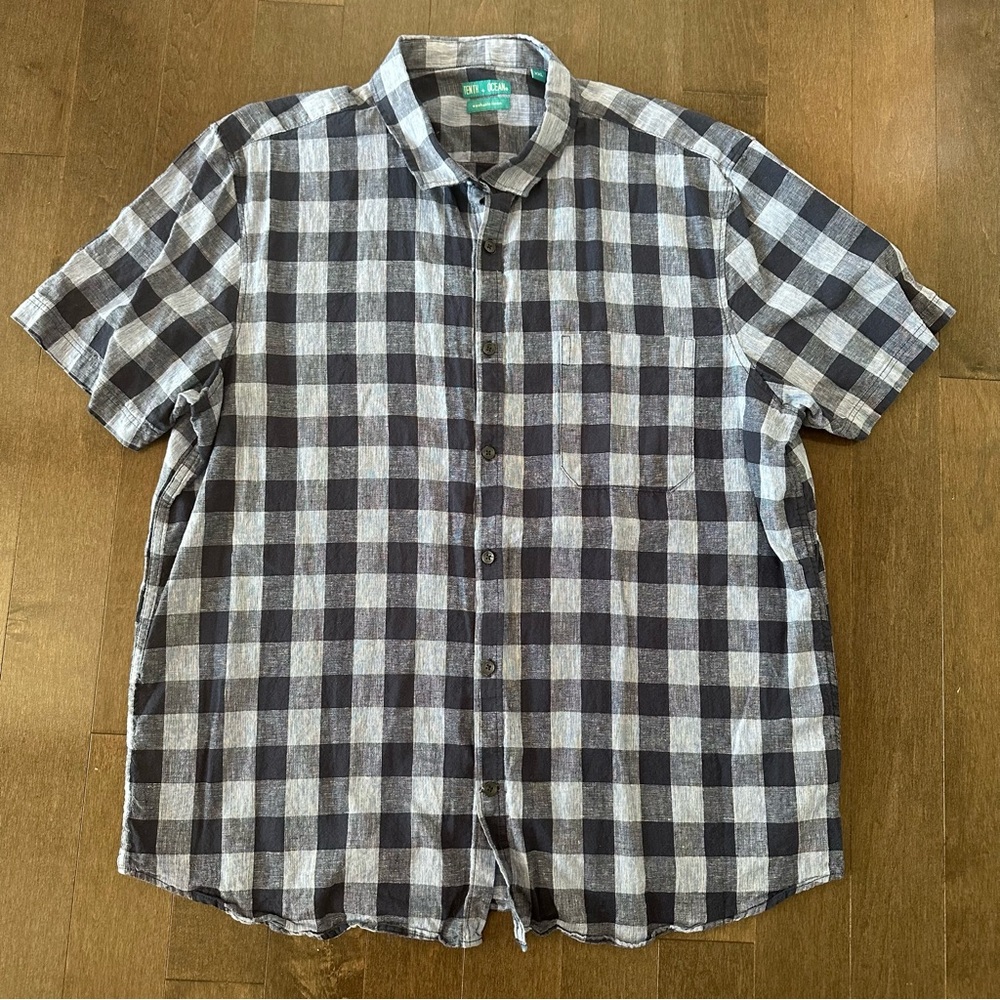 Tenth + Ocean Linen Short Sleeve‎ Button Down Gingham Blue Lightweight XXL